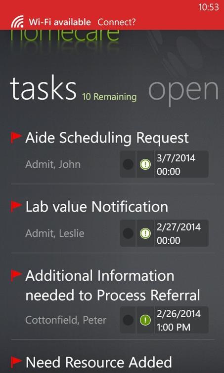 When new items have been added to your phone you will see the following screen indicating that you have tasks, requests or notifications. Tap and hold each individual item to read and address.