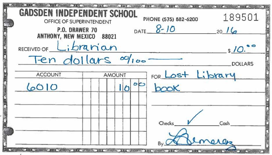 If you have a teacher receipt book assign in campus, please include Teacher
