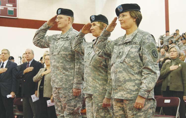 p Maj. General Eric Schoomaker, outgoing NARMC and WRAMC Commander and Surgeon General designee (left) with Maj. General Gale Pollock, acting Surgeon General (center) and Maj.
