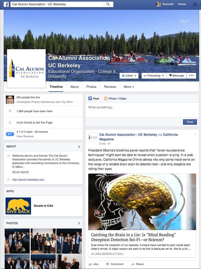 Facebook CAA s Facebook page keeps Cal alumni socially