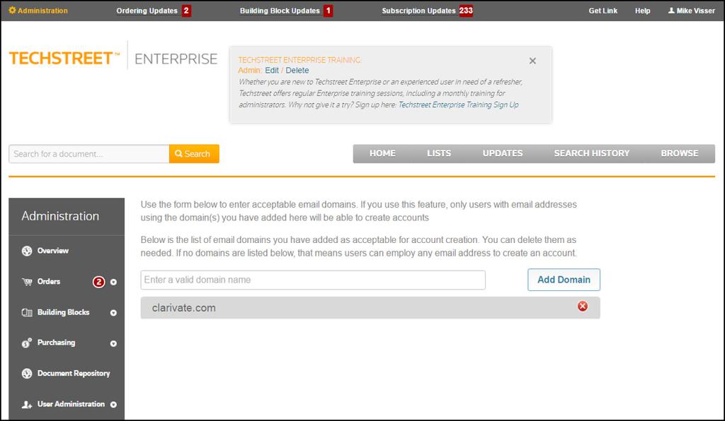 Clarivate Analytics Techstreet Enterprise: Admin Guide 3 Under Subscription Settings, you can set up.
