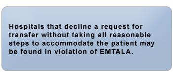 5013 Declining a Request: Potential EMTALA Violation Hospitals are allowed to decline requests for incoming transfer under certain circumstances. IMAGE: 5013.