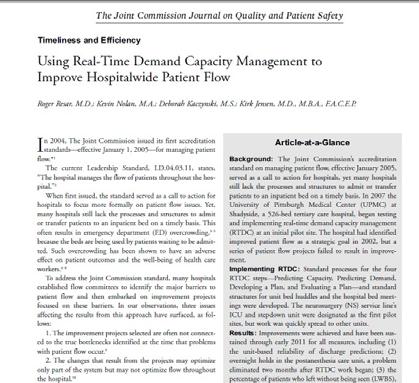 Improving Patient Flow In the Emergency Department Kirk Jensen Jody Crane 161 Real-Time Demand Capacity Management And