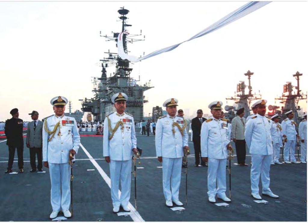 Admiral Sunil Lanba, Chief of the Naval Staff, with Vice Admiral Girish Luthra, Flag Officer Commanding-in-Chief Western Naval Command and Rear Admiral RB Pandit, Flag Officer Commanding Western