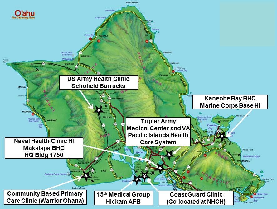 Hawaii emsm AOR Services: Army, Air Force, Navy Eligible Population: 157,341 Op Forces 10,452 MTF Enrolled: 104,781 MTFs-Enrolled Population Army- 63,724 Tripler Army Medical Center- 23,994 SCMH-25