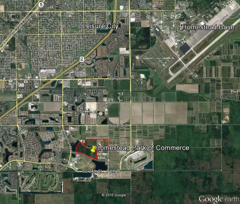 Homestead Air Reserve Base Nine parcels = 117.2 acres. Homestead Park of Commerce, Villages of Homestead DRI. Two miles from runway. Encroachment Concern: Safety due to.