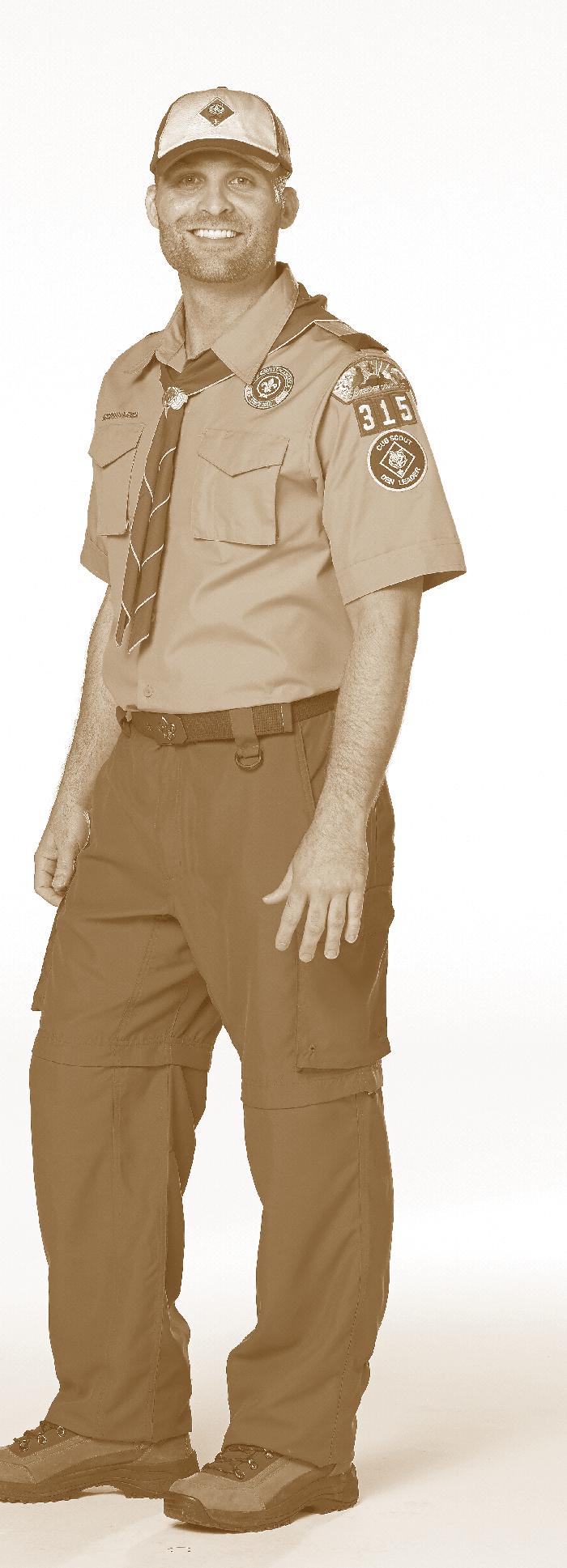n Male Cub Scout and Boy Scout leaders wear the long- or short-sleeve uniform shirt.