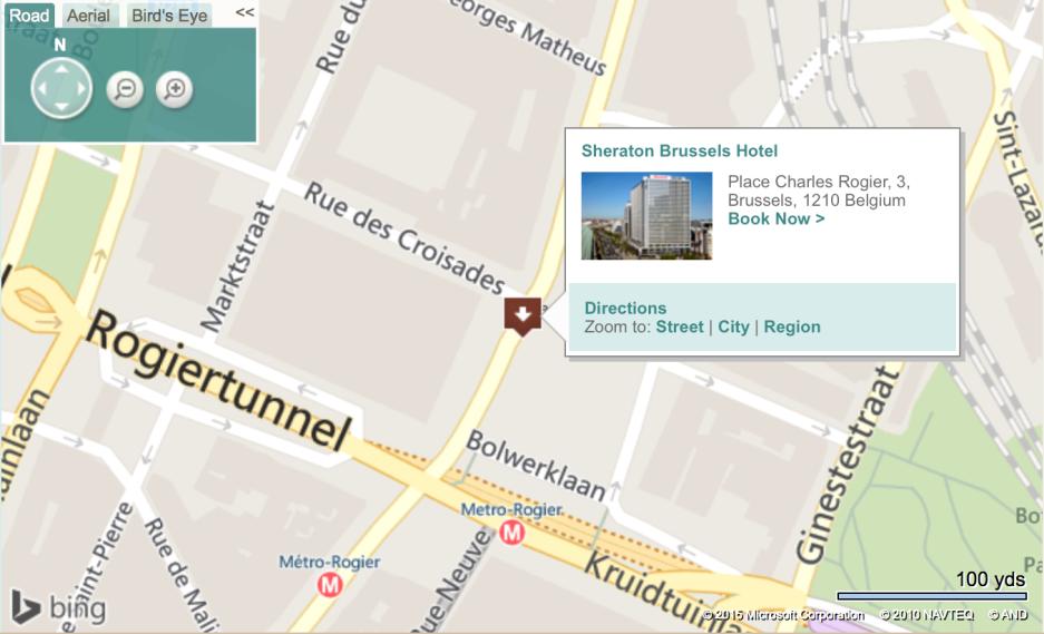 How to get there Venue: SHERATON BRUSSELS HOTEL Place Rogier 3, 1210 Brussels Located in the heart of the business district, the hotel is within walking distance to many historic and cultural