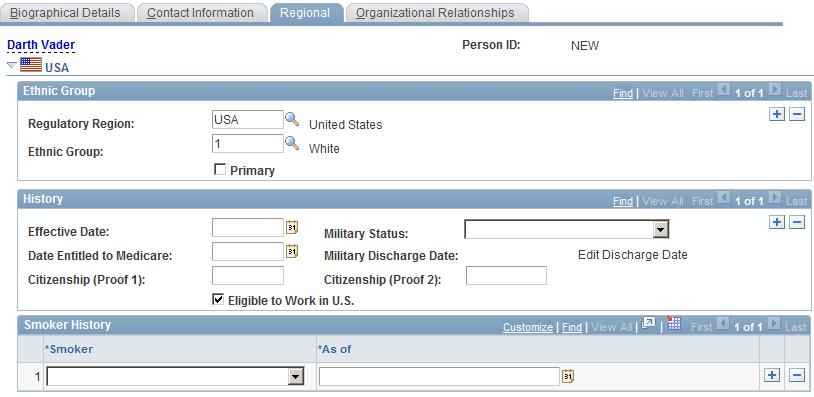 8 Ethnic Group: If not defaulted, click the lookup and select the appropriate category. All other data fields are left blank. Select the Organizational Relationship Tab.