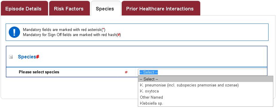 Figure 11. The Prior Healthcare Interactions Tab Klebsiella spp.