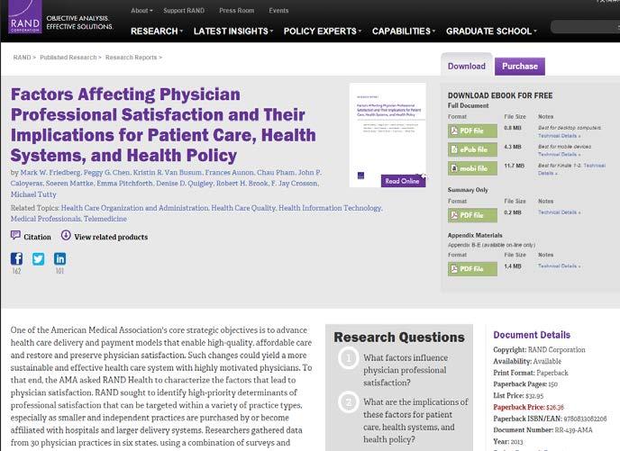 AMA physician satisfaction & sustainability One of the American Medical Association's core strategic objectives is to advance health care delivery and payment models that enable highquality,