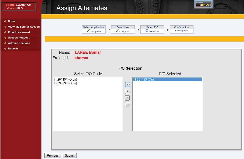 A list of Banner Orgn codes will display in the box on the left side of the screen.