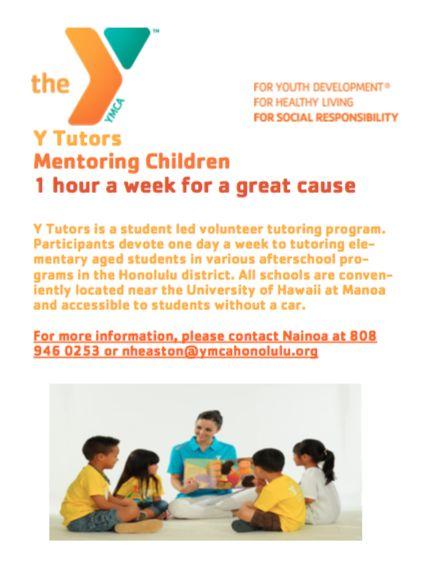 YMCA Tutoring Program YMCA Honolulu Recruiting volunteer tutors for elementary school aged