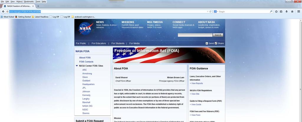 TRACKING OPPORTUNITIES FREEDOM OF INFORMATION ACT HTTP://WWW.NASA.GOV/FOIA/#.