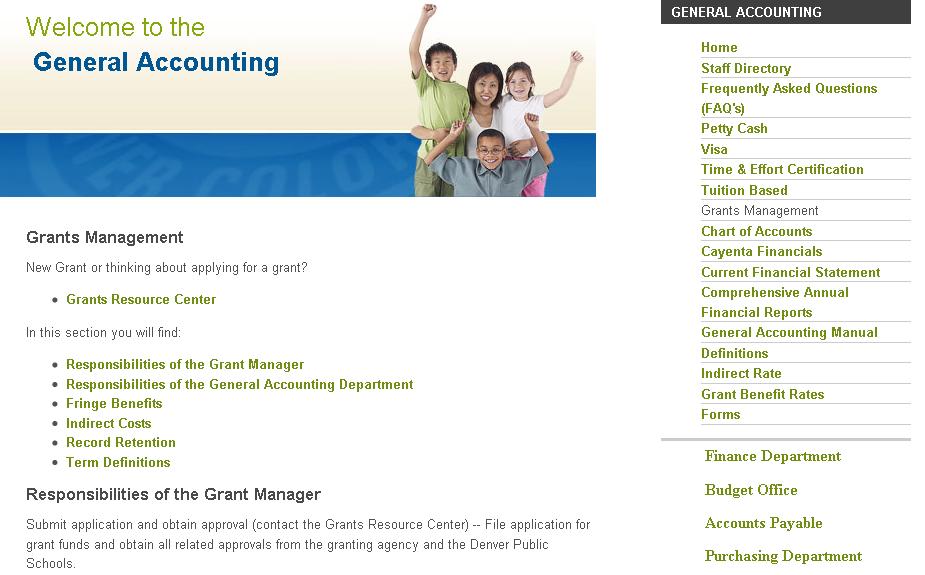 Figure 7: Grants Management Web Page (click here) Website Specifics As yu can see in Figure 7, nce yu are n the Grants Management page, yu can either click n the headings such as Respnsibilities f