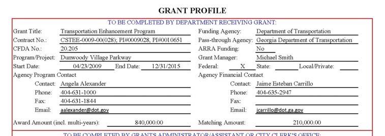 Grant Profile Form Grant application