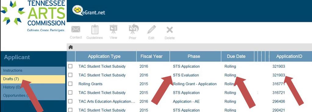 Student Ticket Subsidy - Fiscal Year 2016 Evaluation Instructions The STS Evaluation must be submitted online in the egrant system using these instructions.