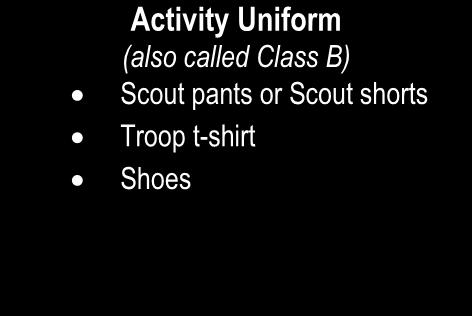 UNIFORMS Scouts and leaders are required to wear their full field uniform (see below) to all troop meetings and courts of honor.