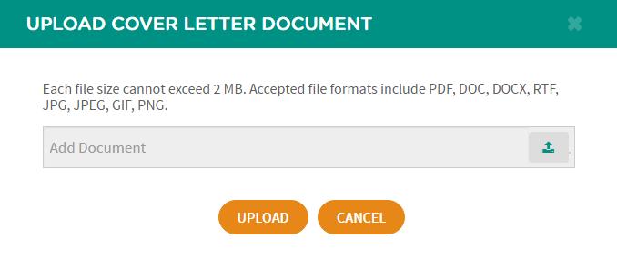 3.6 UPLOAD COVER LETTER 1. You can upload your Cover Letter by clicking on the icon.