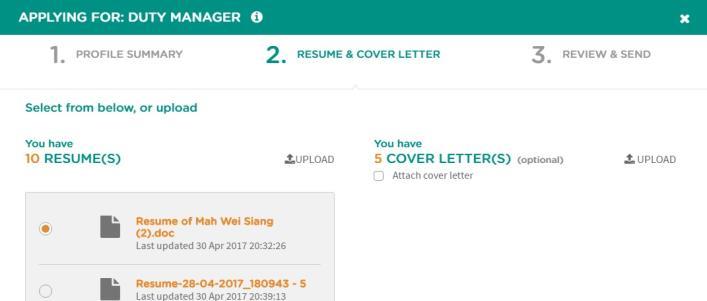 Resume & Cover Letter: Resumes and cover letters that you have saved in your Profile, will be