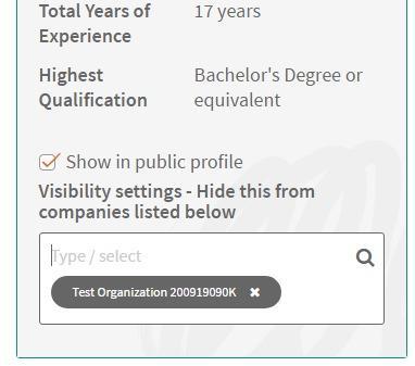 Example: Make the Profile information not viewable to the Employer. UEN: 200919090K.
