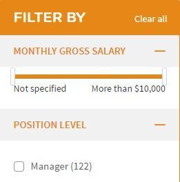 Example: To filter your Job Alert Results by Monthly Gross Salary in the range of $3,000 to $4,500.