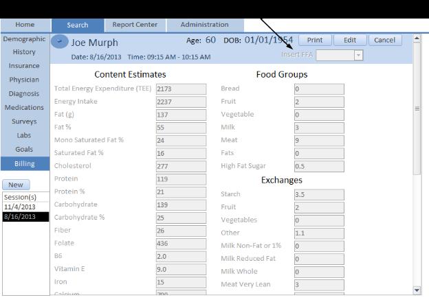51 Fields: Insert FFA Calculate dietary analysis based on the food frequency survey you select.