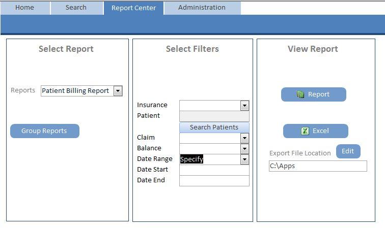 Report Center The report center is a list of practice wide reports you can use to get information about your practice. First you select a report, then select the filters you want.