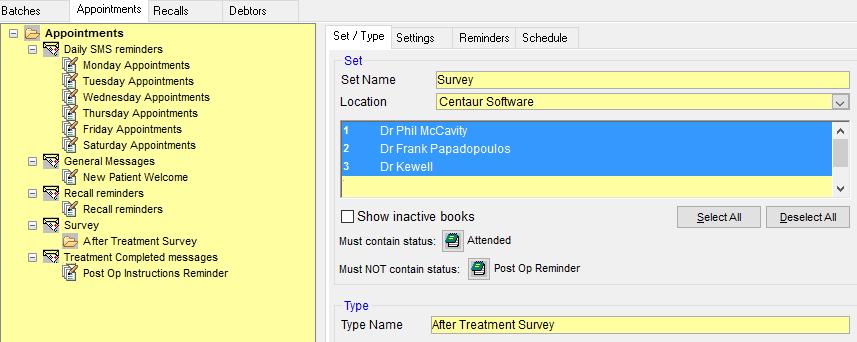 After Treatment Survey The aim is to send patient who attended the practice yesterday a link to an eform survey. 1. Setup Automated Reminder i.