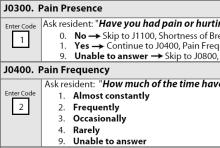 Resident completed the Pain Assessment Interview. Skip to J1100 Shortness of Breath (dyspnea). Code 1. Yes.