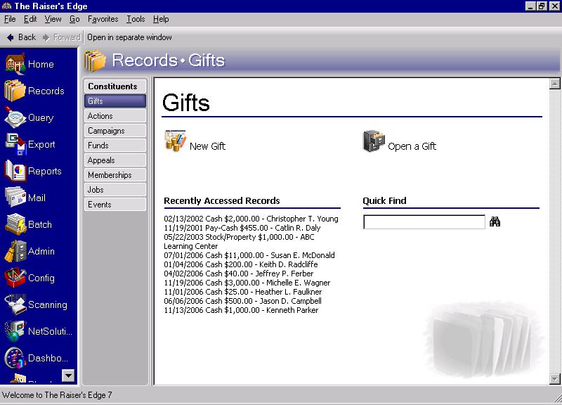 P ROPOSAL GIFTS 3 From the Gifts page, you can add and link new gifts to a proposal and access existing gift records.