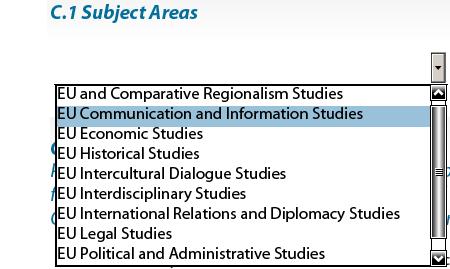 3.4 Part C. Additional information C.1 "Subject Areas" This section invites applicants to choose the appropriate study area. Only one discipline can be selected.
