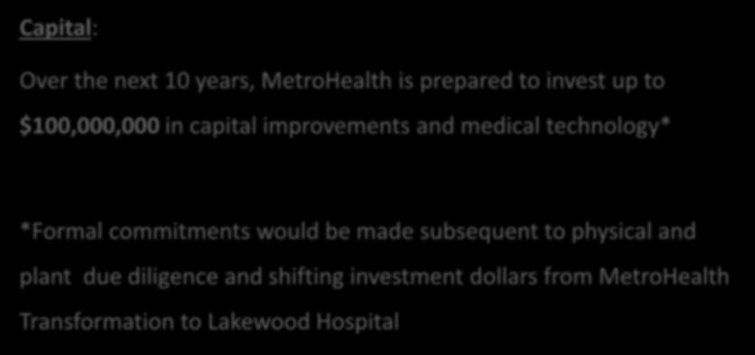 Creating the hospital of the future Capital: Over the next 10 years, MetroHealth is prepared to invest up to $100,000,000 in capital improvements and medical