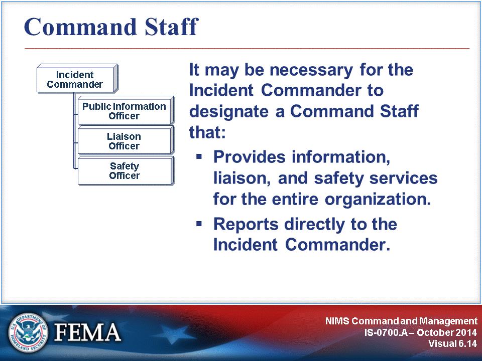 In an Incident Command organization, the Command Staff typically includes the following personnel: The Public Information Officer is responsible for interfacing with the public and media and/or with