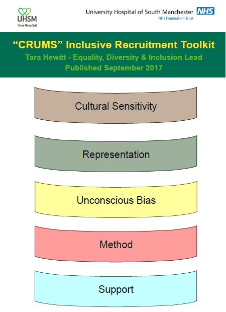 Inclusive Workplace Best Practice UHSM: CRUMS Inclusive Recruitment Toolkit In partnership with our BAME Staff Network and involvement of clinical leaders and our recruitment team the Trust EDI Lead