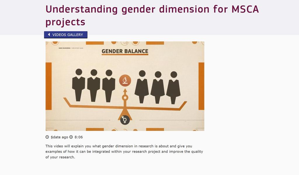 MSCA video on Gender Dimension http://ec.europa.