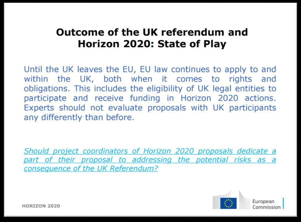 Commission guidance for evaluators The Commission explicitly covers the outcome of the UK referendum in the