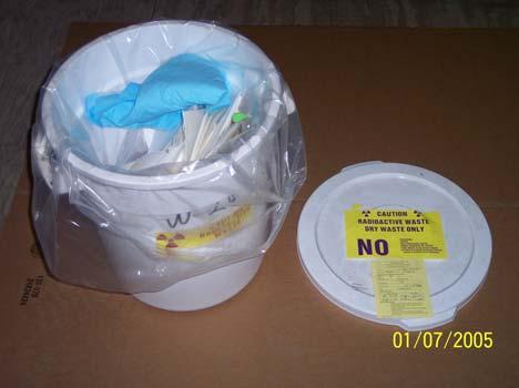 2. No liquid scintillation vials or liquids of any kind can be put in the solid waste container. 3. No lead will be discarded in these containers. 4.