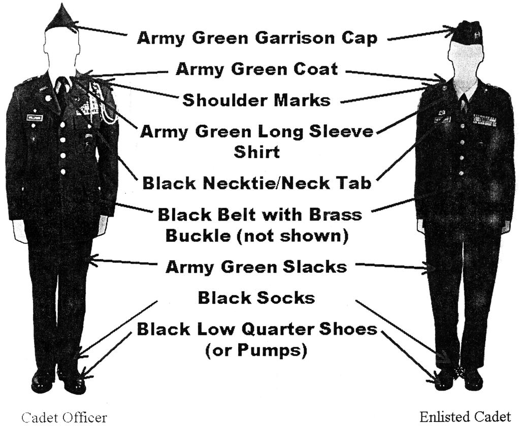 Chapter 1: Foundations of Army JROTC and Getting Involved Lesson 5: Your Personal Appearance and Uniform The illustrations below show the Class A uniforms.