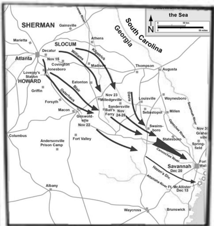 Sherman s March To The Sea (November 15, 1864 - December 21, 1864) With the Confederate losses at Gettysburg and Vicksburg a year earlier, the South was barely hanging onto their war effort.