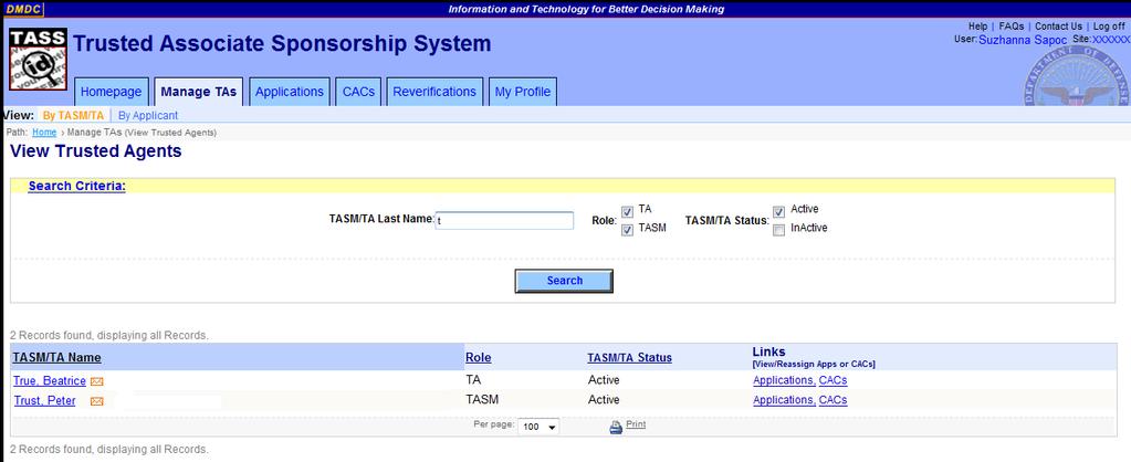 DMDC Trusted Associate Sponsorship System Page 47 Figure 19. View Trusted Agents Screen Search Results t_view trusted agents_search results.