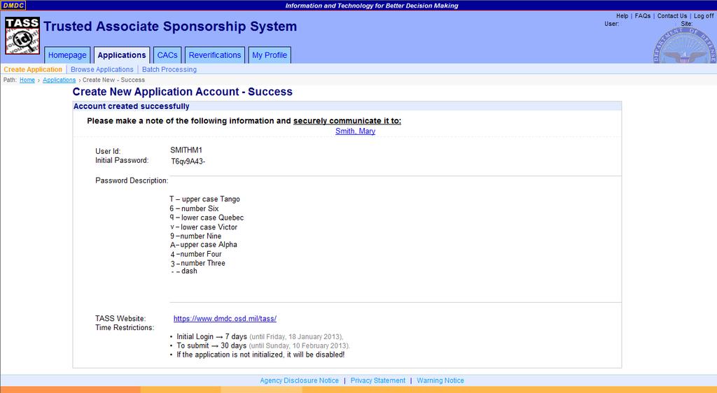 DMDC Trusted Associate Sponsorship System Page 68 10. Review the application for accuracy, and click Edit to return to the previous screen to make any needed changes (see Figure 38). 11.