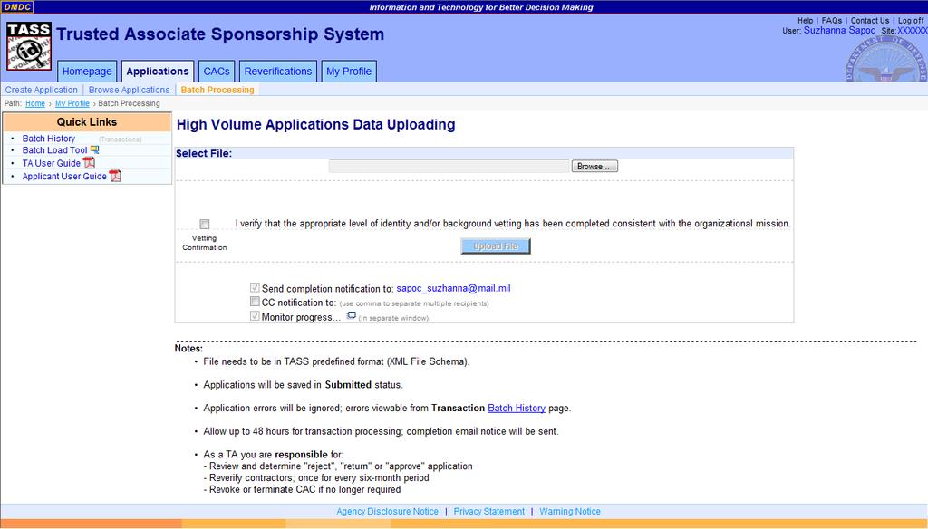 DMDC Trusted Associate Sponsorship System Page 99 Figure 70. Browse Applications Screen Ta_applications_browse_batchprocessing.png 2.
