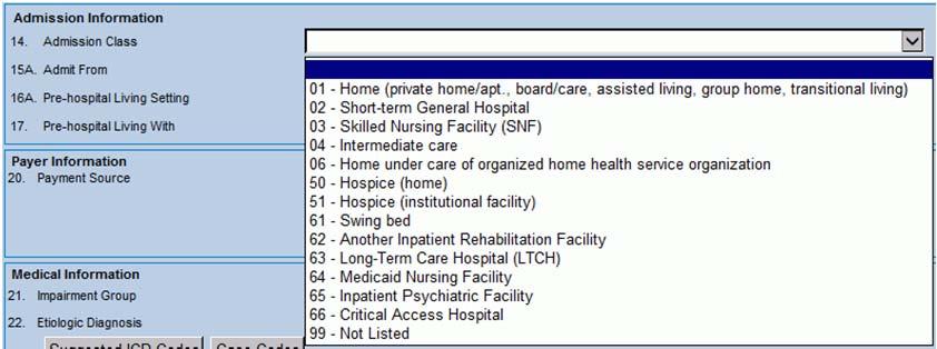 UDS-PROi Software Changes Admission Information section Updated: Changed values for items 15A, Admit From, and 16A, Pre-Hospital Living Setting 15 IRF-PAI Form Comparison Current IRF-PAI: 20A.