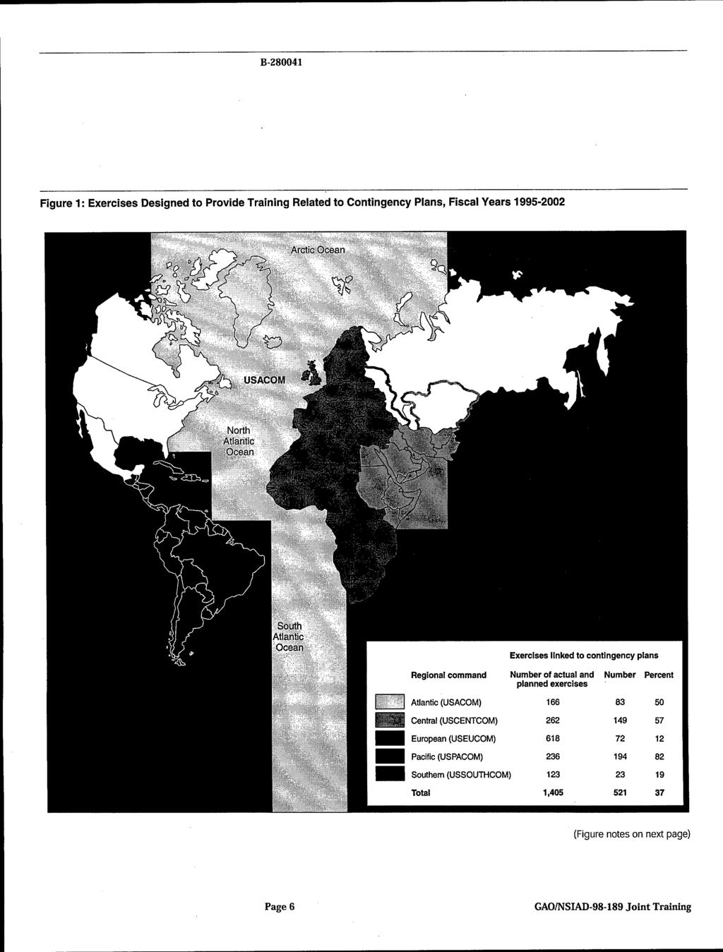 Figure 1: Exercises Designed to Provide Training Related to Contingency Plans, Fiscal Years 1995-2002 Exercises linked to contingency plans Regional command Number of actual and planned exercises
