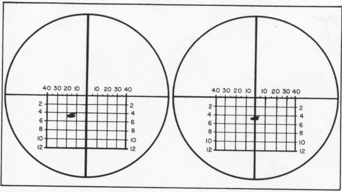 Figure 4. Positions of vertical crosshair in reticle laying (left) and central laying (right). A device which will reduce this possibility is a mechanism called the "click sight.