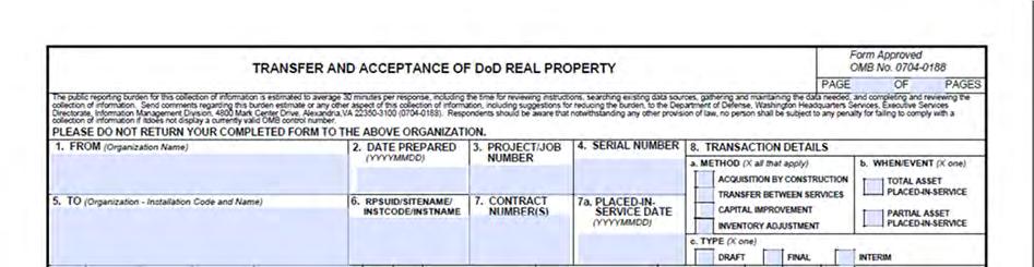 DOD REAL PROPERTY TRANSFER FORM The Department of Defense (DOD) uses the DOD real