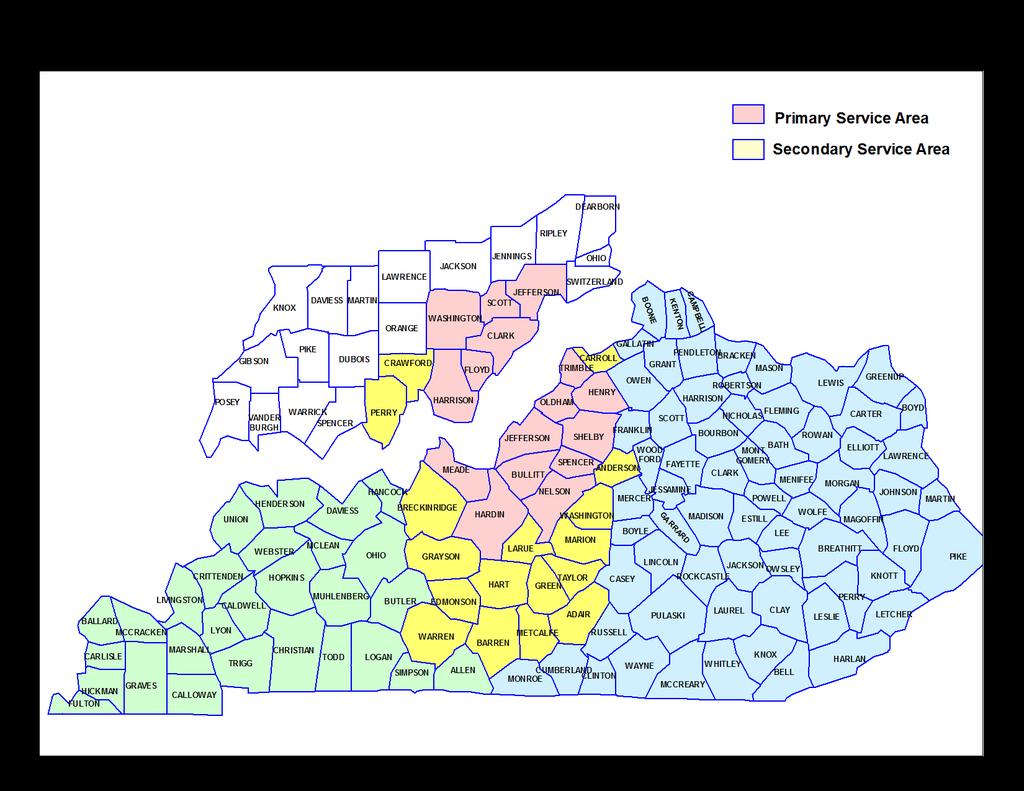 Communities Served by Norton Healthcare Community Health Needs Assessment 2016 Norton s primary service area (PSA) includes 16 counties in Kentucky and southern Indiana, as illustrated below, with a