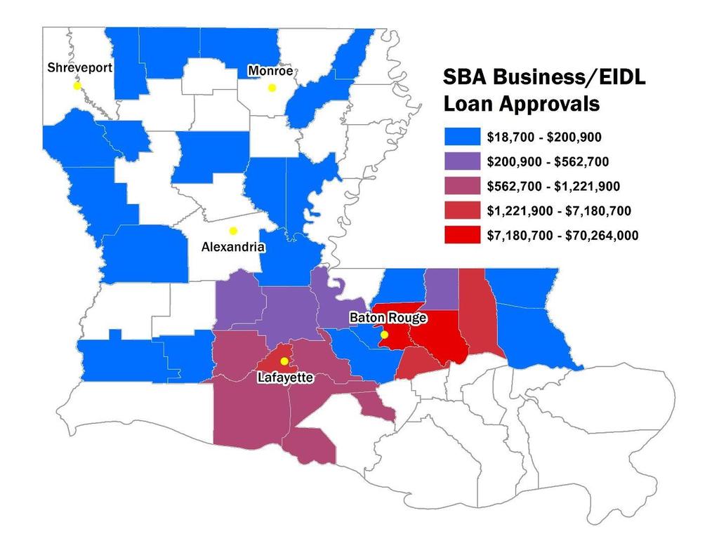 State level impacts - Economic Approximately 6,000 businesses flooded 22,000 businesses referred to SBA for recovery assistance A disruption of 14 % of the workforce occurred at the peak of the