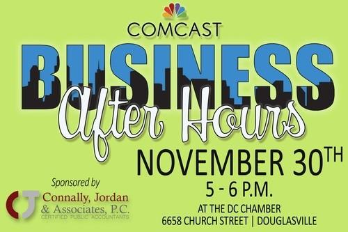 Agency at its headquarters at 6668 Broad Street,Douglasville, GA 30134 Comcast Business After Hours Thursday, November 30, 5:00 p.m.- 6:00 p.m.: The Comcast Business After Hours are held at various host member locations.